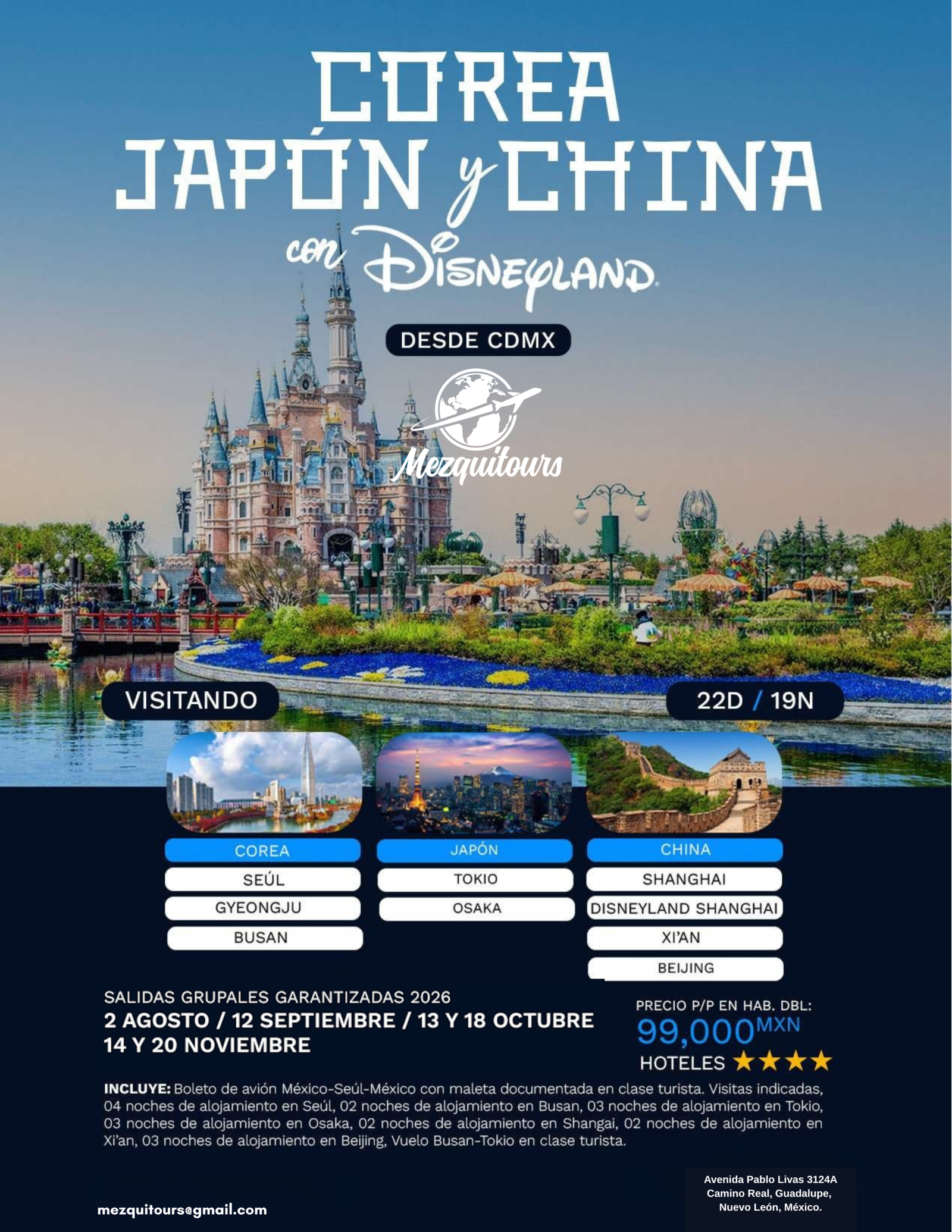 Corea Japón y China con Disneyland
